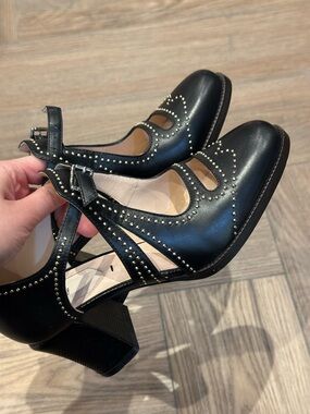 Fendi Chameleon Block Heels Pumps In Black Studded New Size 35